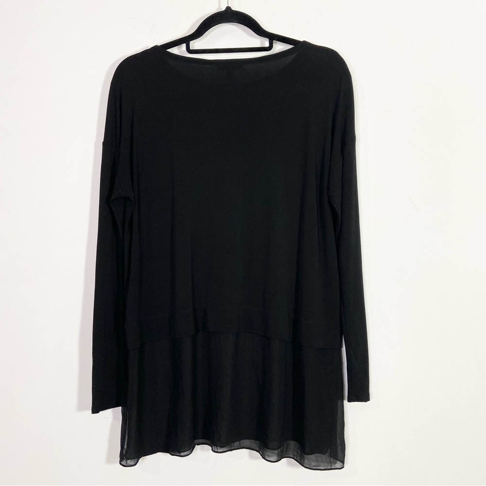 Eileen Fisher Black Silk Long Sleeve Scoop Neck Sheer Panel Top - Picture 6 of 8
